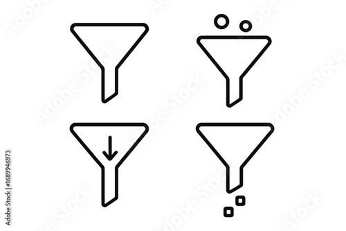 Minimalistic funnel line icon set, web and graphic design elements, app icons, social media, banner designs, vector cartoon illustration with transparent background, ordered 4-piece collection