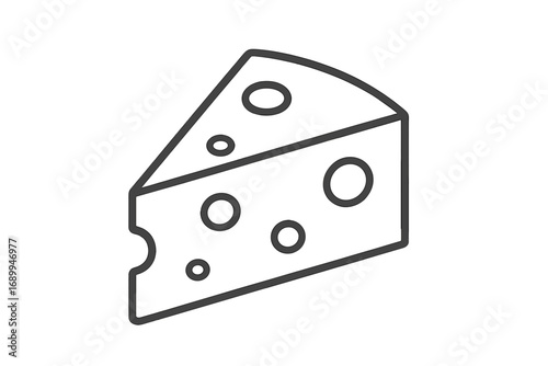 Cheese wedge icon, simple line art drawing. Slice of swiss cheese, vector illustration. Gourmet dairy food symbol for logo, app, menu. Healthy eating ingredient, snack concept.