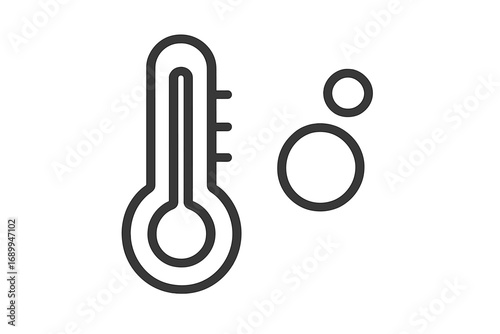 Minimalistic Linear Thermometer and Temperature Icon, Simple Outline Pictogram for Web Design, Apps, Banners, Social Media, UI, Digital Graphics, Vector Cartoon Style