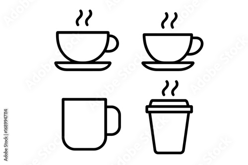 Coffee cup and tea mug line icon set. Modern outline style vector illustration for cafe menu, apps, and web design. Hot drink, beverage, and takeaway coffee symbols.