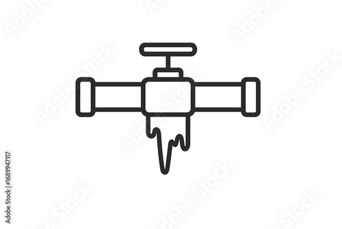 Frozen pipe icon. Winter plumbing problem concept. Leaking water pipe with icicles. Burst pipeline due to cold weather. Emergency repair symbol. Minimalistic line art vector.