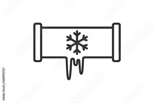 Frozen pipe icon. Winter plumbing problem concept. Cold weather water damage symbol. Ice and icicle on pipeline. Burst pipe danger sign. Vector thin line art illustration.