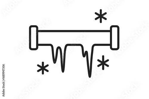 Frozen pipe icon symbol. Freeze pipeline water system. Winter cold weather problem. Icicle and snowflake. Plumbing burst damage risk. Emergency repair service concept. Line art.