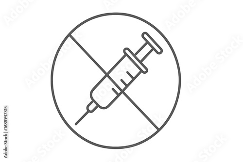 No Injection Symbol Vector, Prohibited Syringe Icon, Thin Line Medical Injection Ban Sign, Healthcare Safety Alert, Injection Restriction Editable Outline Illustration