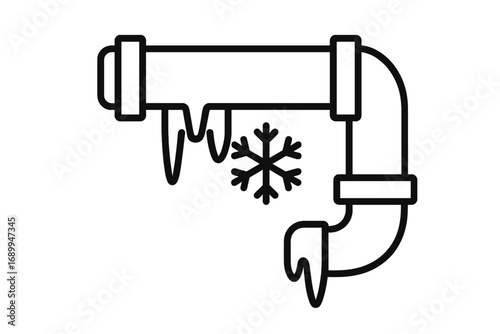Frozen pipe line icon. Winter plumbing problem concept. Ice cold temperature, burst water pipe emergency. Vector outline illustration for web, app, and graphic design.