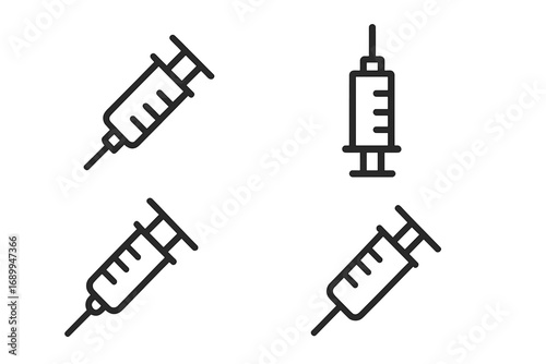 Syringe vector icon set. Minimalistic outline symbol for injection, vaccine, and medical care. Health care and medicine concept for web design, apps, and infographics.