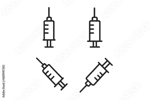 Set of syringe line icons. Simple vector illustration for vaccination, injection, medical treatment, and healthcare. Minimalist needle and dose symbol for web and graphic design.