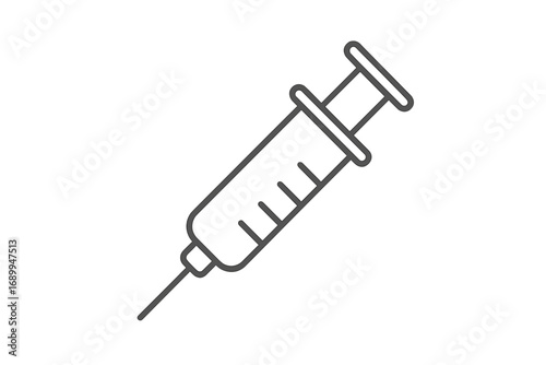 Syringe injection vector line icon. Medical vaccine or vaccination symbol. Medicine, health care, and hospital concept. Immunization, flu shot, and treatment pictogram.