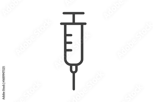 Syringe icon. Simple vector line art for medical and health concepts. Minimalistic illustration for vaccination, immunization, injection, dose, medicine, and healthcare design.