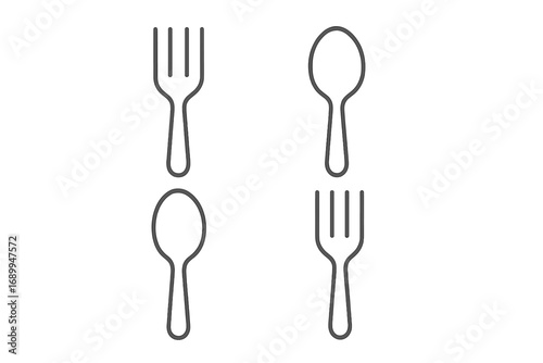 Fork and spoon line icon set. Vector cutlery illustration for restaurant menu, food app, or website. Kitchen utensil symbols. Simple linear design for dinner, lunch, eating concept.