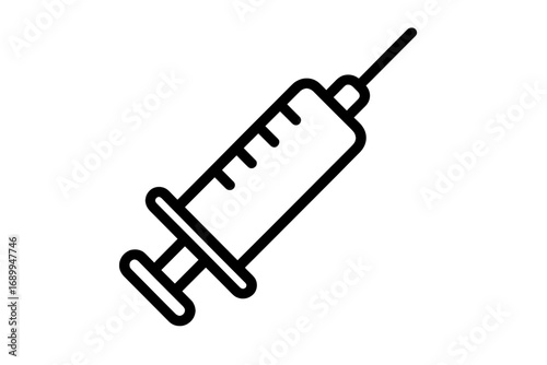 Syringe icon, medical injection vector. Simple outline symbol for vaccination, immunization, healthcare, and medicine. Clinic and hospital equipment for treatment, shot, or dose.