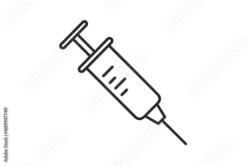 Syringe icon vector line art. Medical injection symbol. Minimalistic thin outline for vaccination and healthcare concepts. Vaccine shot, needle dose for clinic or hospital design.