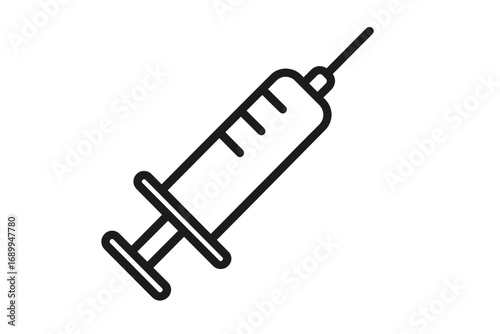 Syringe icon vector. Medical injection symbol. Vaccine, vaccination, immunization concept. Healthcare graphic design. Medicine, drug, narcotic shot. Outline linear illustration.