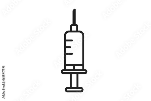 Syringe icon vector. Medical injection and vaccination concept. Healthcare and medicine symbol. Outline needle illustration for treatment, immunization shot, and vaccine dose.