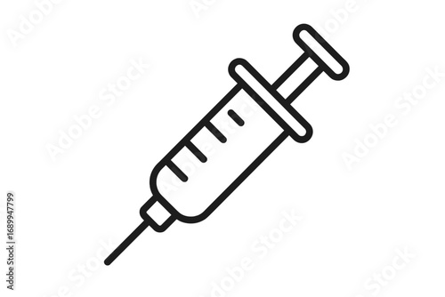 Syringe vector icon. Medical injection, vaccination, dose, treatment. Health care symbol. Medicine, drug, flu shot concept. Linear outline illustration for web and apps.