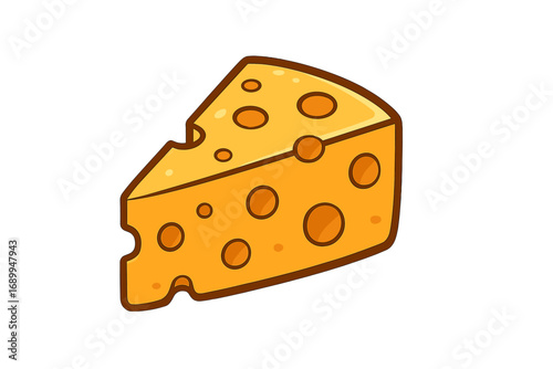 Cartoon cheese wedge vector icon. Yellow Swiss cheese slice illustration. Dairy food product concept for graphic, web, app. Isolated gourmet snack or meal ingredient.