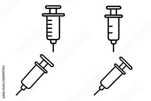 Syringe vector icon set. Medical injection, vaccine, vaccination, and immunization concept. Simple outline symbol for health, healthcare, hospital, clinic, and doctor design.