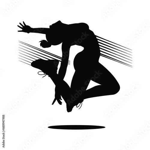 Dynamic Silhouette Illustration of a Female Dancer Leaping on White Background Art