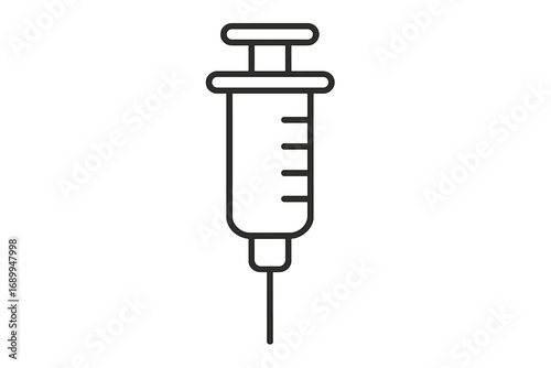 Syringe icon vector line art. Medical injection, vaccination, and healthcare symbol. Simple outline illustration for web, app, and graphic design. Medicine, dose, jab concept.