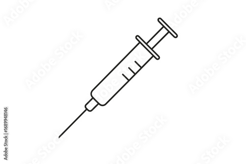 Syringe vaccine injection icon. Medical vector symbol for vaccination, medicine, health care. Simple outline illustration for immunization, treatment, dose, or drug concept.