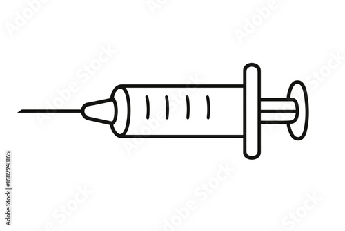 Syringe vector line icon. Medical injection for vaccination, immunization, and drug treatment. Healthcare and medicine concept. Symbol for doctor, nurse, clinic, and hospital.