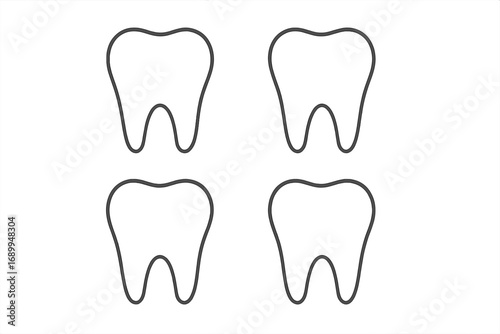 Tooth icon set. Dental care symbol collection. Simple linear teeth outline for dentistry, stomatology, oral hygiene concepts. Minimalist vector illustration for web, logo design.