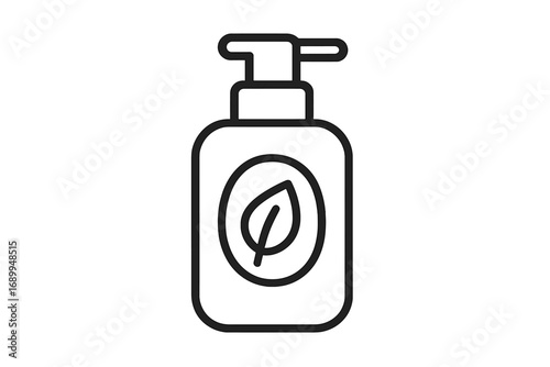 Isolated Cosmetic Bottle Icon with Leaf Symbol, Natural Skincare Product Illustration, Eco-Friendly Beauty Packaging, Vector Cartoon Graphic for Apps and Design, Transparent Background