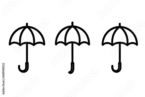 Simple umbrella line icon set. Parasol bumbershoot vector illustration. Outline pictogram for weather forecast, rain or sun protection. Isolated graphic element for web design.