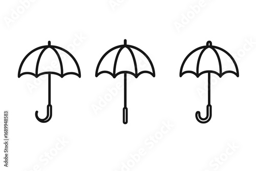 Umbrella line icon set. Simple outline parasol vector illustration. Weather symbol for rain or sun protection. Minimalist pictogram for web, app, and graphic design.