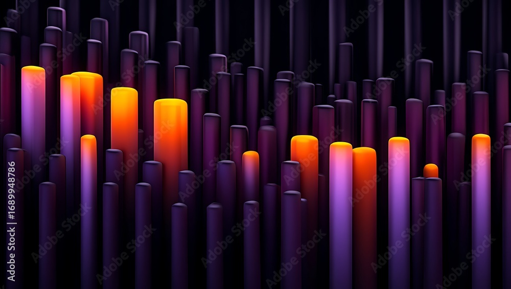 Fototapeta premium Abstract gradient cylinders background with orange and purple hues creates modern backdrop