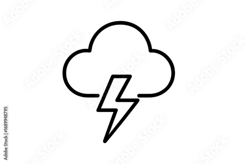 Thunderstorm icon with lightning bolt and cloud. Simple line art for weather forecast. Concept of a storm, power, electricity, and energy. Vector pictogram for web design.