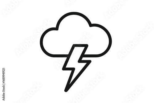 Thunderstorm line icon with cloud and lightning bolt. Weather forecast symbol. Concept for power, energy, electricity, and storm. Vector outline illustration for web and apps.