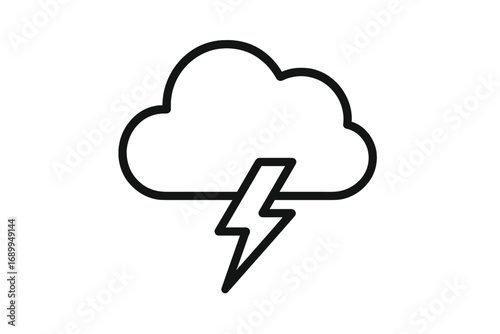 Lightning bolt under cloud icon. Weather forecast symbol. Thunderstorm, storm and tempest concept. Power, energy and electricity sign. Simple outline vector illustration.