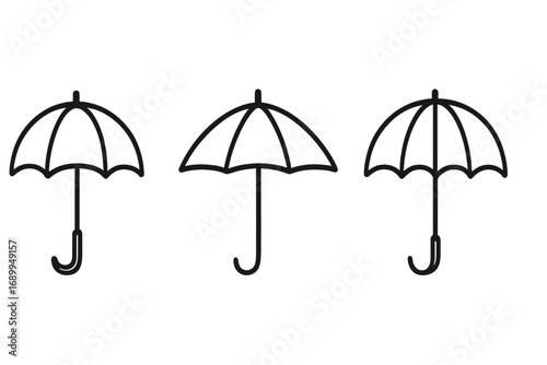 Umbrella line icon set. Simple outline parasol vector for rain or sun protection. Minimalist weather symbol graphic for logo, app, web design. Bumbershoot doodle pictogram.