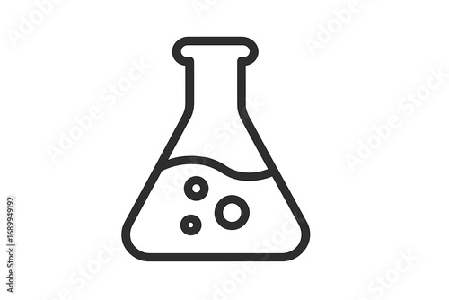 Laboratory Flask Minimalistic Icon with Bubbles, Science Chemistry Symbol, Vector Cartoon Illustration for Web Design, Apps, Banners, Social Network, and Cards
