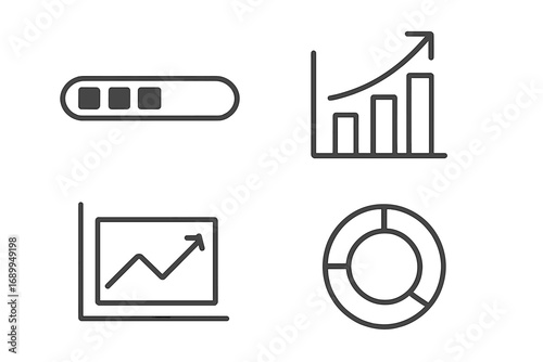 Infographic chart icons set. Progress bar, growth diagram, data visualization elements. Outline collection for business reports and analytics. Editable stroke vector signs.