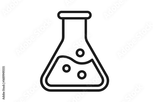 Laboratory flask outline icon with bubbles, chemical experiment symbol, science vector graphic for graphic design, web apps, advertising, educational cards, transparent background