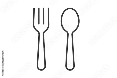 Fork and spoon icon set. Simple line art illustration of cutlery for eating. Minimalist vector design for restaurant menu, food app, or website. Kitchen utensils symbol.