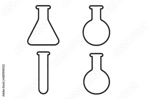Laboratory Flask Outline Vector Set, Linear Chemistry Glassware Icons for Scientific, Educational, Medical, and Research Designs, Web, Apps, Advertising, and Card Backgrounds