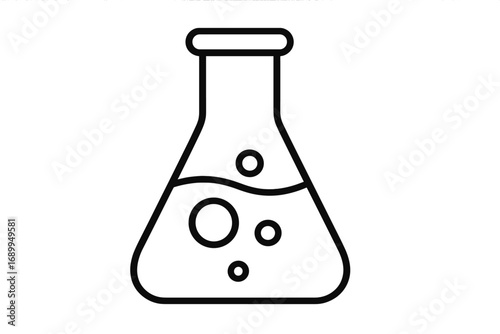 Laboratory Flask Outline Linear Icon, Science Beaker Vector Graphic, Chemistry Glassware Illustration for Web Design, Apps, Advertisements, Educational Cards, Transparent Background
