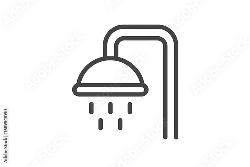Shower icon line art symbol. Vector illustration of a bathroom fixture. Simple outline pictogram for web and mobile. Hygiene and cleaning concept. Water drop graphic element.