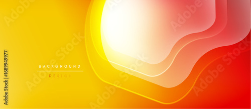 Abstract gradient background. Yellow, orange, red hues blend smoothly. Wavy layers create dynamic visual effect. Minimalist design.