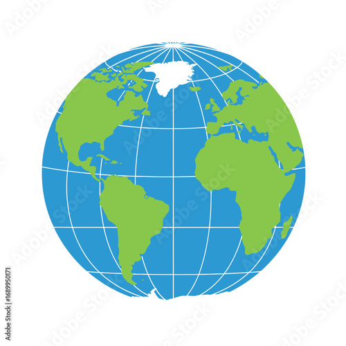 Stylized Globe Illustration with Continents and Meridians