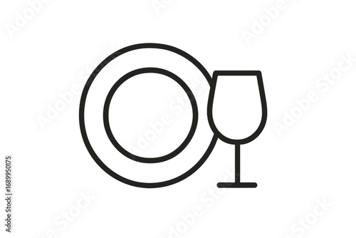 Fragile icon for packaging. Plate and wine glass vector symbol. Handle with care sign. Shipping label element. Dish wash line art for restaurant. Tableware pictogram.
