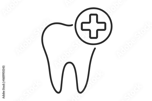 Medical Cross Symbol Over Tooth Icon, Thin Line Dental Healthcare Illustration, Transparent Background Vector, Dentist Clinic, Oral Hygiene, Medicine Concept for Websites, Books, Cards, and Apps