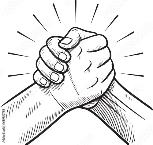 Arm Wrestling Handshake Line Art strength power