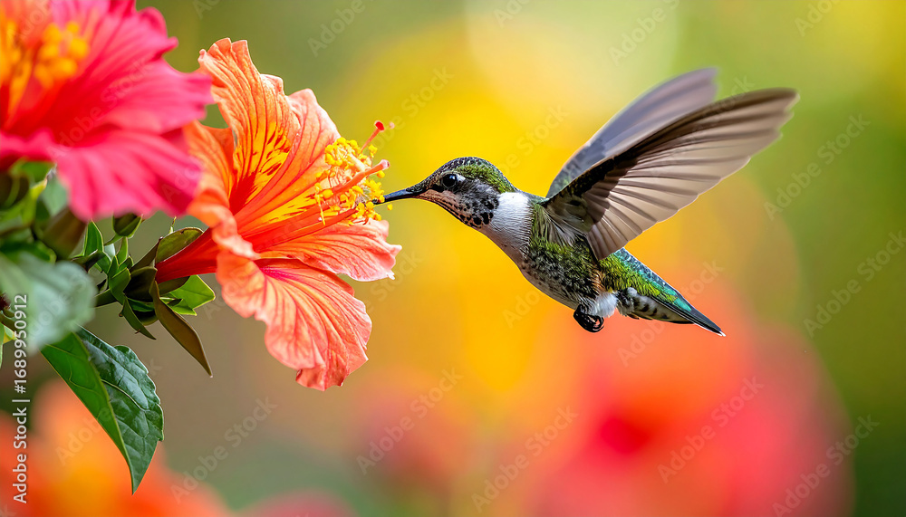 Fototapeta premium Hummingbird's Sweet Encounter A Moment of Floral Delight