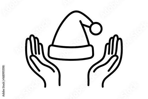 Gift box held between hands outline vector illustration for graphic design, web design, app icons, advertising, greeting cards, transparent background, cartoon style