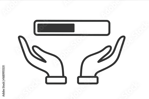 Minimalistic Outline Icon of a Private House Supported by Open Hands, Symbolizing Care, Protection and Security for Web Design, Apps, Banners, Social Media and Cards, Vector Illustration