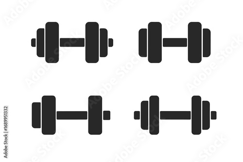 Set of black dumbbell icons for fitness and gym. Minimalist vector illustration for sport, workout, and bodybuilding. Simple equipment symbols for web and app design.